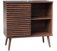 sweeek Buffet scandinave décor bois noyer avec 1 porte coulissante rainurée et 2 étagères 80cm Noyer