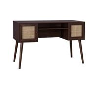 sweeek - Bureau cannage et décor Bois foncé avec 2 Portes. 1 casier Ouvert. Pieds Compas