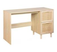 sweeek | Bureau décor bois et cannage - Camargue - 120cm 2 tiroirs Naturel G