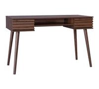 sweeek - Bureau Effet Bois 2 tiroirs MADERE Noyer. 1 casier. façade rainurées. 120 x 55 x 76.5 cm