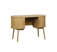 sweeek - Bureau Ovale décor Bois rainuré avec Deux espaces de Rangement. L 120 x P 55 x H 77 cm