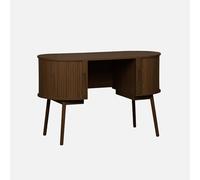 swe ureau Ovale décor Bois rainuré avec Deux espaces de Rangement. L 120 x P 55 x H 77 cm