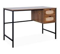 sweeek - Bureau rétro décor Bois et cannage avec piètement et poignées en métal Noir