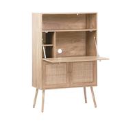 sweeek - Bureau secrétaire. 2 Portes en cannage. étagères. décor Bois. Pieds en Bois de Sapin