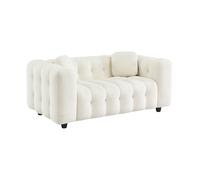 sweeek - Canapé 2 Places en Bouclette texturée capitonné. crème. Structure Bois d'eucalyptus et contreplaqué