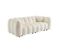 sweeek - Canapé 3 Places Coquillage en Bouclette Blanc L 221 x P 100 x H 76cm - Perla