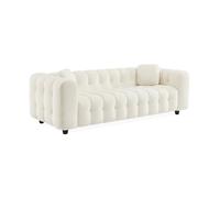 sweeek - Canapé 3 Places en Bouclette texturée capitonné Blanc crème - Structure Bois d'eucalyptus et contreplaqué