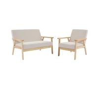 swe anapé Banquette 2 Places + Fauteuil Velours côtelé. Pieds Bois. crème