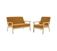 sweeek Canapé banquette 2 places + Fauteuil velours côtelé pieds bois moutarde Moutarde