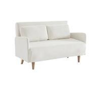 sweeek - Canapé Convertible 2 Places scandinave Velours côtelé Blanc - Panam - Pieds Bois. Banquette. Dossier inclinable