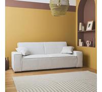 Canapé convertible 3 places blanc crème velours côtelé L 231 x P 96.5 x H 80cm