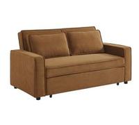 Canapé convertible 3 places marron velours côtelé banquette lit