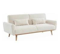 Canapé convertible à bouclettes blanches- Oskar - 2 - 3 places scandinave droit avec pieds bois
