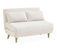 Alice's Garden - Canapé convertible en tissu bouclettes blanches- Guesta - 2 places scandinave, pieds bois foncé, banquette, dossier inclinable - Bouclette blanche