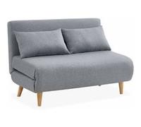 Canapé convertible en tissu - Guesta - 2 places scandinave. pieds bois foncé. gris clair. banquette. dossier inclinable