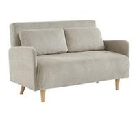 sweeek - Canapé Convertible en Velours côtelé - Panam - 2 Places scandinave. Pieds Bois. Beige/Greige. Banquette. Dossier inclinable