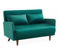 Canapé convertible en velours - Panam - 2 places scandinave. pieds bois foncé. vert. banquette. dossier inclinable