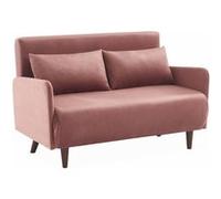 Canapé convertible en velours - Panam - 2 places scandinave. pieds bois foncé. vieux rose. banquette. dossier inclinable