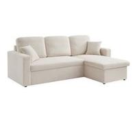 sweeek | Canapé d'angle convertible en tissu bouclettes blanches - IDA - 3 places fauteuil d'angle réversible coffre rangement lit modulable Blanc G