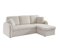 Alice's Home - Canapé d'angle Convertible en Tissu bouclettes Blanches - Milano - 3 Places. Fauteuil d'angle réversible Coffre Rangement lit modulable