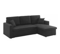 Canapé d'angle convertible en tissu noir - IDA - 3 places. fauteuil d'angle réversible coffre rangement lit modulable