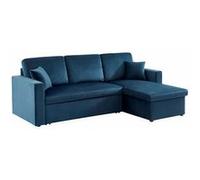 Canapé d'angle convertible en velours bleu pétrole 3 places. fauteuil d'angle réversible coffre rangement lit modulable