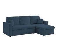 sweeek - Canapé d'angle Convertible en Velours côtelé Bleu - IDA - 3 Places. Fauteuil d'angle réversible Coffre Rangement lit modulable
