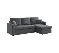 Canapé d'angle convertible en velours côtelé gris foncé - IDA - 3 places. fauteuil d'angle réversible coffre rangement lit