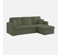 Canapé d'angle convertible en velours côtelé kaki foncé- IDA - 3 places. fauteuil d'angle réversible coffre rangement lit