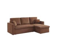 Canapé d'angle convertible en velours côtelé rouille - IDA - 3 places fauteuil d'angle réversible coffre rangement lit modulable