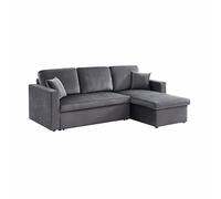 sweeek - Canapé d'angle Convertible en Velours Gris foncé 3 Places. Fauteuil d'angle réversible Coffre Rangement lit modulable