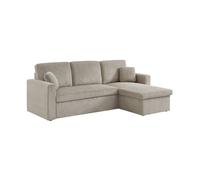 sweeek - Canapé d'angle Convertible et réversible IDA. Velours côtelé Grosse côte Greige. 3 Places