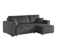 Canapé d'angle convertible réversible 3 places velours côtelé grosse côte gris foncé