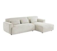 Canapé d'angle droit 2 à 3 places velours côtelé blanc crème Wallas L 196 x P 151 / 91 / x H 73cm