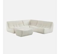 swe anapé d'angle modulaire avec repose-pieds en velours côtelé, 5 places, crème, 147 x 105 x 72 cm