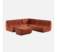 swe anapé d'angle modulaire avec repose-pieds en velours côtelé, 5 places, terre cuite, 147 x 105 x 72 cm