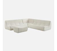 swe anapé d'angle modulaire avec repose-pieds en velours côtelé fin, 7 places, crème, 192 x 105 x 72 cm