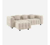 sweeek - Canapé d'angle réversible 3-4 Places Bouclette texturée. Beige. capitonné Structure Bois d'eucalyptus et contreplaqué