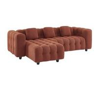 sweeek | Canapé d'angle réversible 3-4 places bouclette texturée terracotta capitonné structure bois d'eucalyptus et contreplaqué Terracotta G