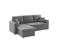 sweeek Canapé d'angle SMILE convertible réversible compact 3 places en tissu gris foncé L 2135 x P 1365 x H 83cm avec coffre de rangement Gris foncé G