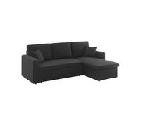sweeek - Canapé d'angle Smile Convertible réversible Compact 3 Places en Tissu Noir. L 213.5 x P 136.5 x H 83cm. avec Coffre de Rangement