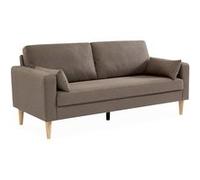 Alice's Home - Canapé en Tissu Marron - Bjorn - Canapé 3 Places Fixe Droit Pieds Bois. Style scandinave
