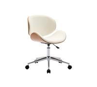 Chaise de bureau à roulettes bois courbé avec placage effet chêne et assise blanche