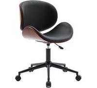 Chaise de bureau à roulettes bois courbé avec placage effet noyer et assise noire