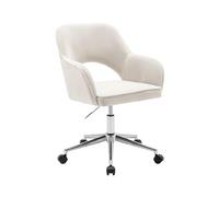sweeek - Chaise de Bureau à roulettes Velours côtelé Blanc cassé piétement chromé. L 60 x P 62 x H 89 / 99cm