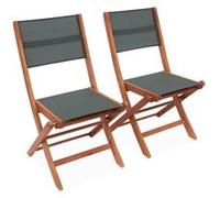 sweeek | Chaises de jardin en bois et textilène - Almeria kaki- 2 chaises pliantes en bois d'Eucalyptus huilé et textilène Kaki G