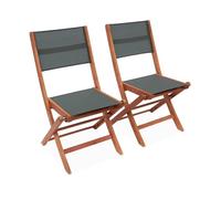 sweeek - Chaises de Jardin en Bois et textilène - Almeria Kaki- 2 chaises Pliantes en Bois d'Eucalyptus huilé et textilène