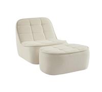 sweeek - Chauffeuse Bouclette texturée 1 Place + Repose Pieds Blanc cassé L 93 x P 104 x H 85cm - Boni