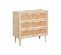 Commode 3 tiroirs cannage et effet bois CAMARGUE L 80 x P 40 x H 80cm