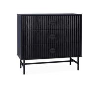 Commode 3 tiroirs effet bois rainuré noir BAZALT